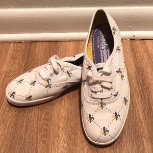 White Keds w/ Purple, Green, & Yellow Fleur de Lis